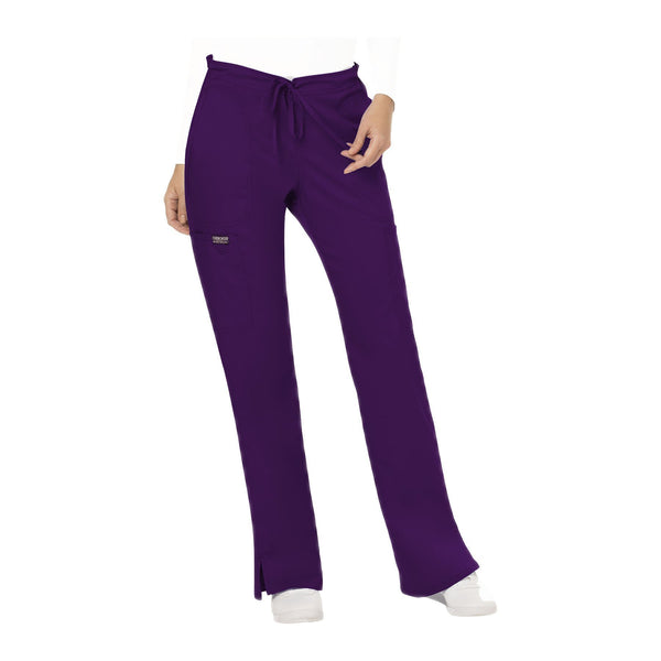 Cherokee Workwear Pant WW Revolution Mid Rise Moderate Flare Drawstring Pant Eggplant Pant