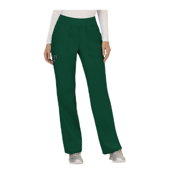 Cherokee Workwear Pant WW Revolution Mid Rise Straight Leg Pull-on Pant Hunter Green Pant