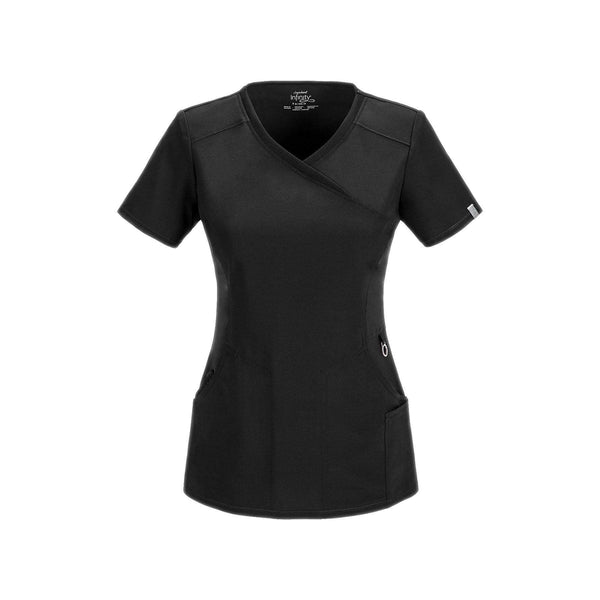 Cherokee Scrub Top Infinity Mock Wrap Top Black Top