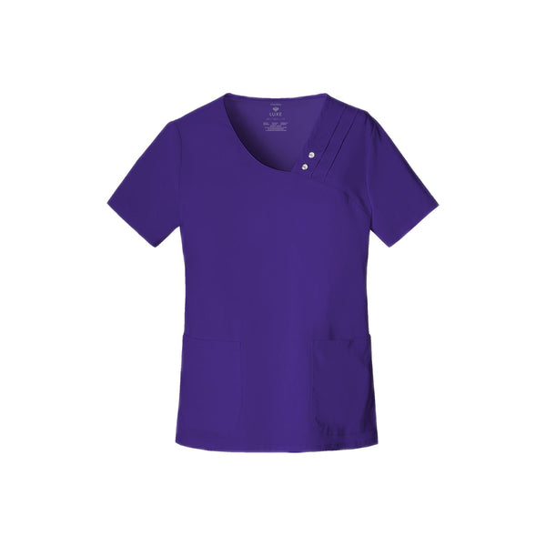 Cherokee Scrub Top Luxe Crossover V-Neck Pin-Tuck Top Nu-Grape Top