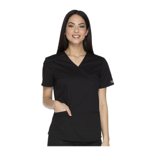 Cherokee Workwear Top WW Core Stretch Mock Wrap Top Black Top