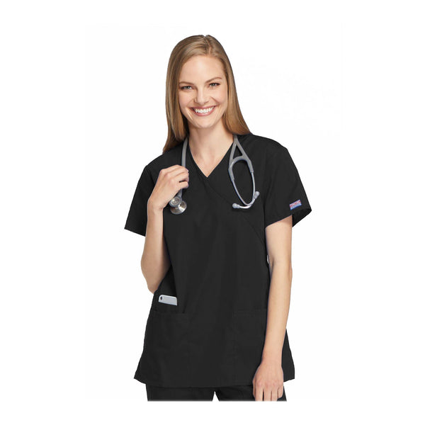 Cherokee Workwear Top WW Mock Wrap Tunic Black Top