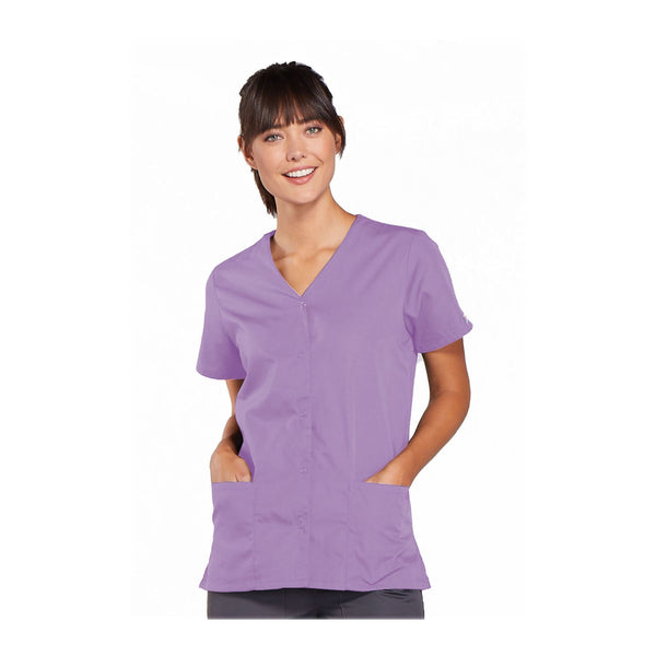 Cherokee Workwear Top WW Snap Front V-Neck Top Orchid Top