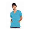 Cherokee Workwear Top WW Snap Front V-Neck Top Turquoise Top