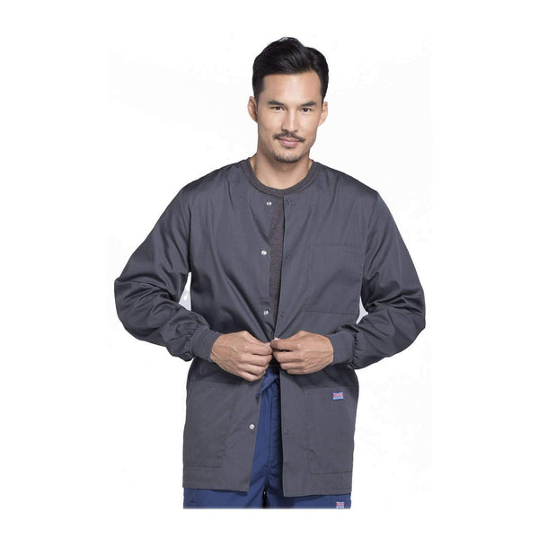 Cherokee Workwear Warm Up Jacket WW Men's Men's Snap Front Warm-Up Jacket Pewter Warm Up Jacket