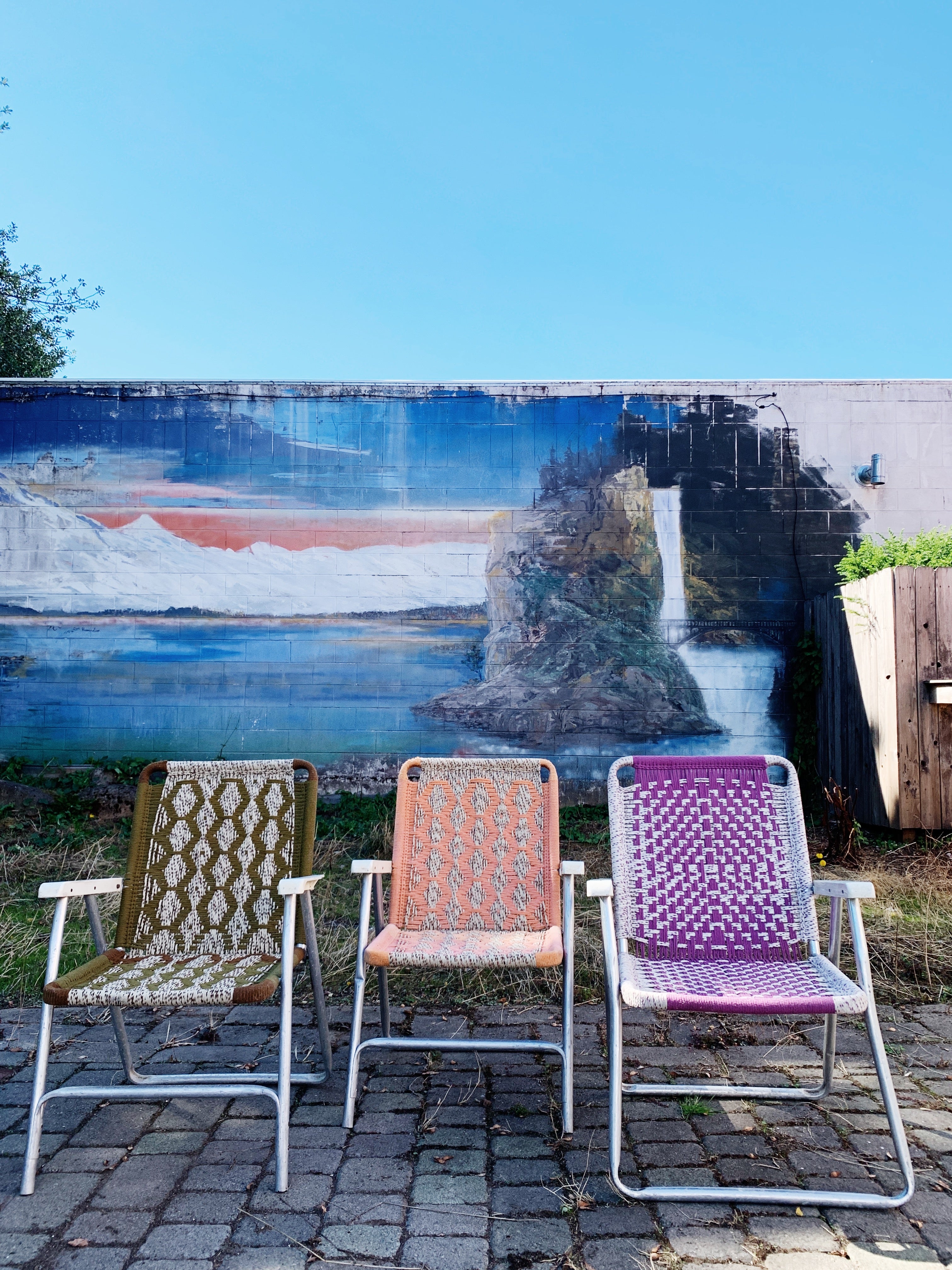 Mid Century Aluminum Macram  Lawn Chair