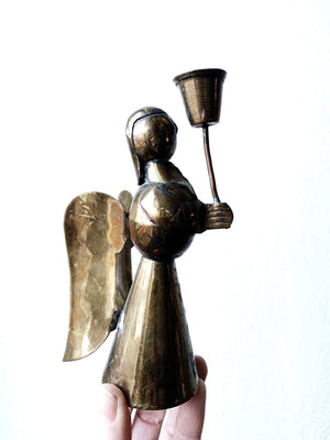 Vintage Aged Brass Angel Candle Holder
