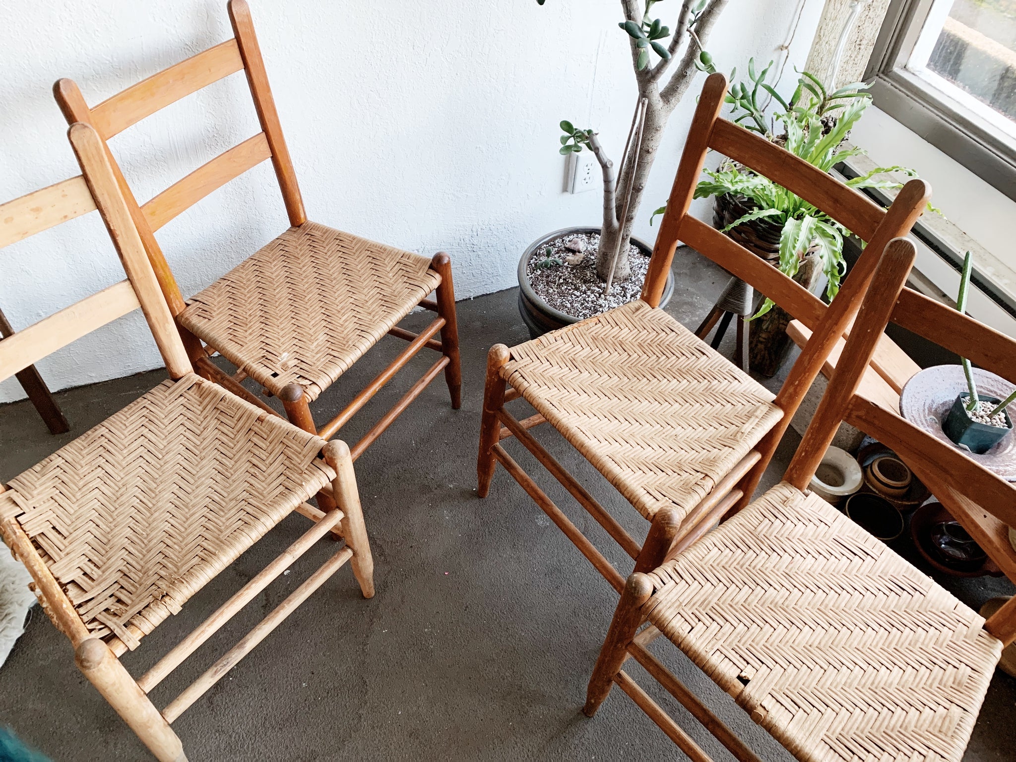 set of four vintage farmhouse chairs – maven collective