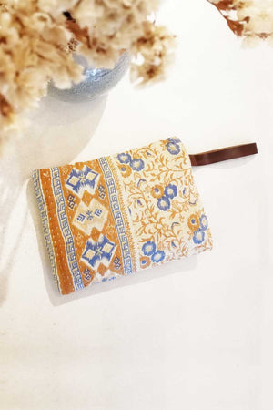 Floral Clutch Bag with Leather Strap
