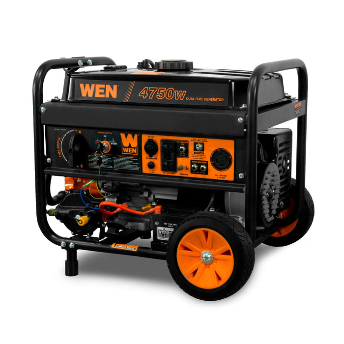 WEN DF475T 4,750/3,800-Watt 120-Volt/240-Volt Dual Fuel Gasoline and  Propane Powered Electric Start Portable Generator w/ Wheel Kit