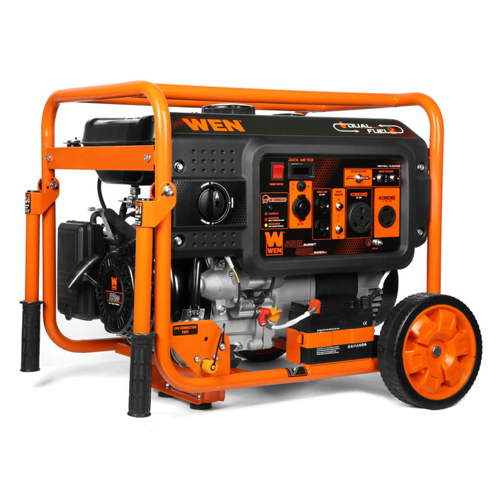 WEN DF623X 6250-Watt 120-Volt/240-Volt Dual Fuel Electric Start Portable  Generator with Wheel Kit and CO Shutdown Sensor