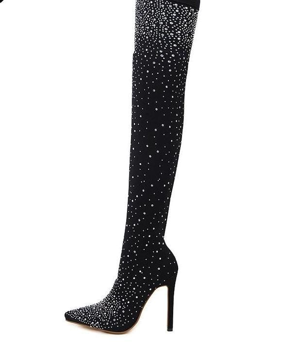 diamond knee high boots