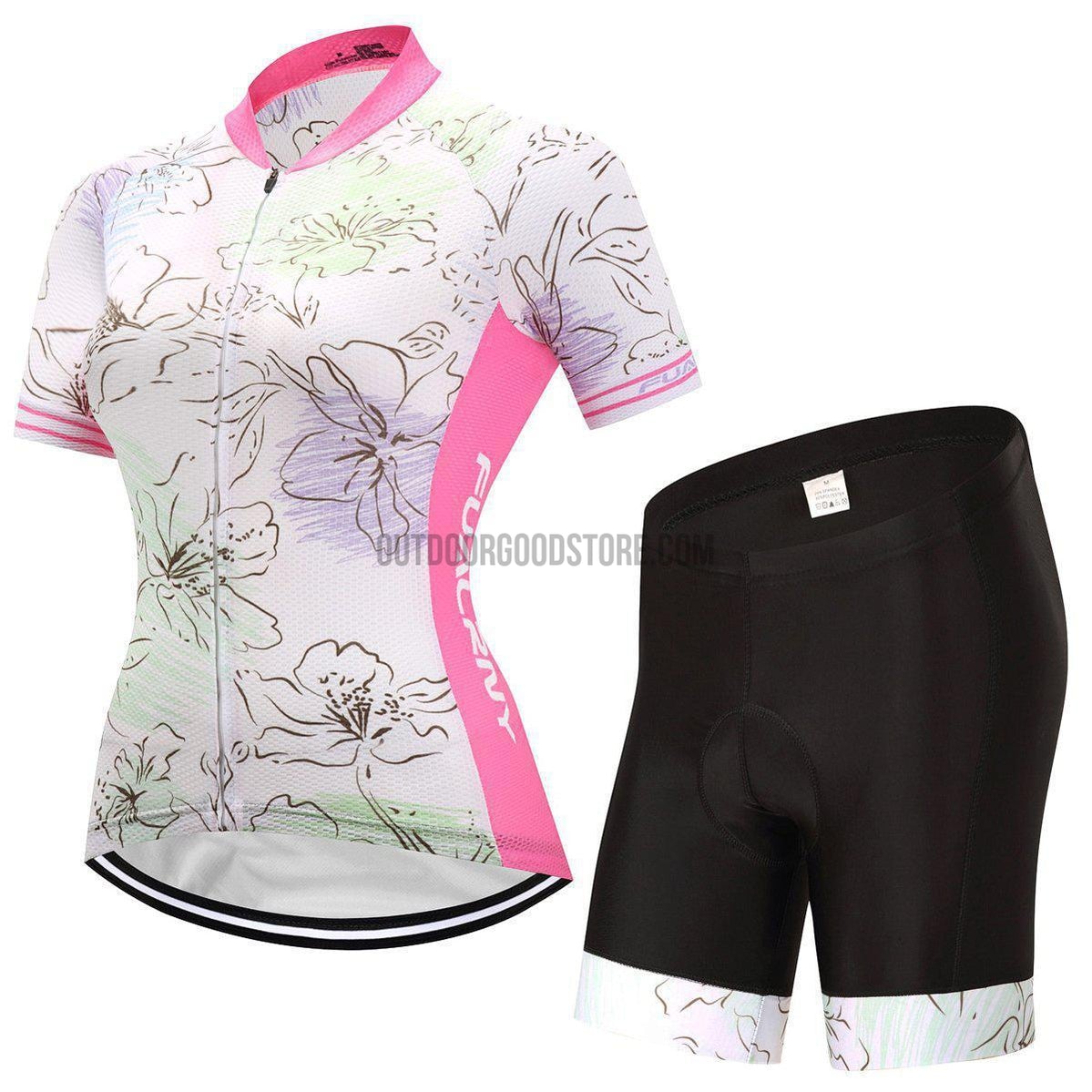 Women's White Pink Flowers Cycling Jersey Kit – Outdoor Good Store