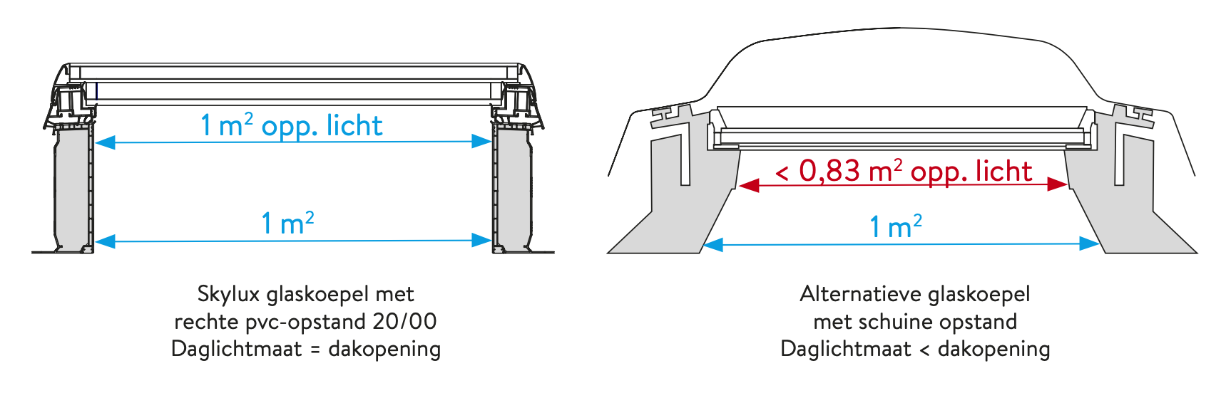 Skylux glaskoepel met rechte pvc-opstand 20/00