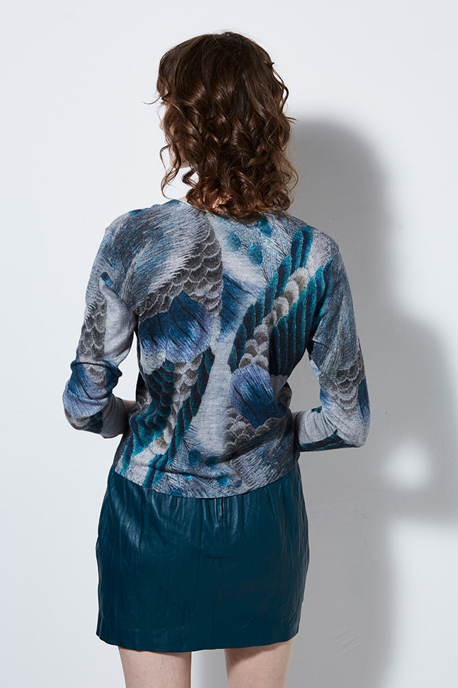 VIEW PRINTED CASHMERE CARDIGAN, PEACOCK