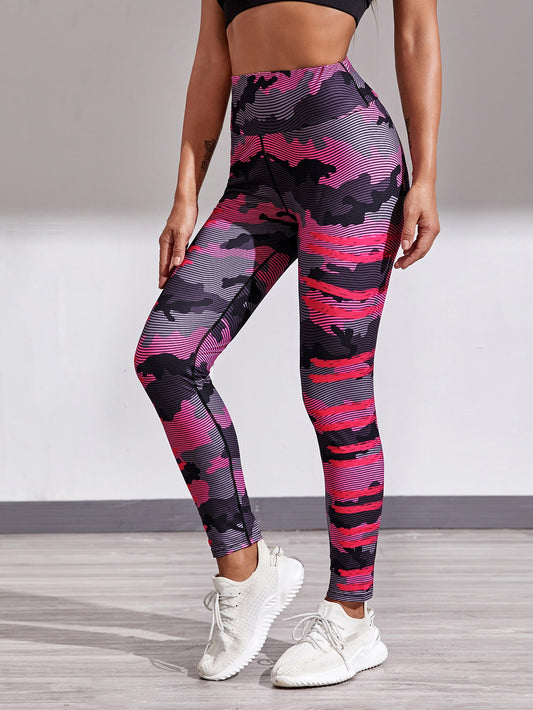 Camo Print Wide Band Waist Sports Leggings