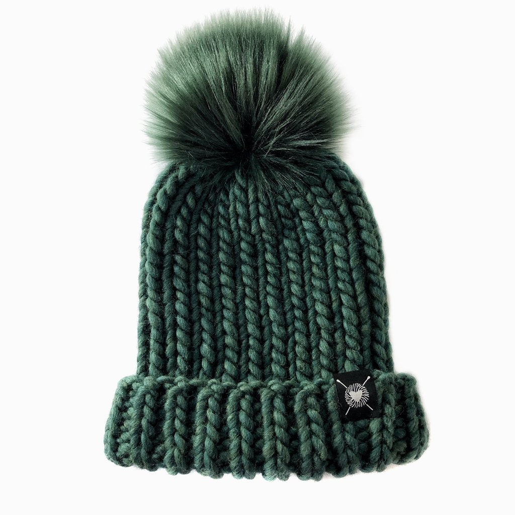 Nicki Chicki - Merino Folded Brim Faux Fur Pom-Pom Beanie Hat (Enchanted Forest)