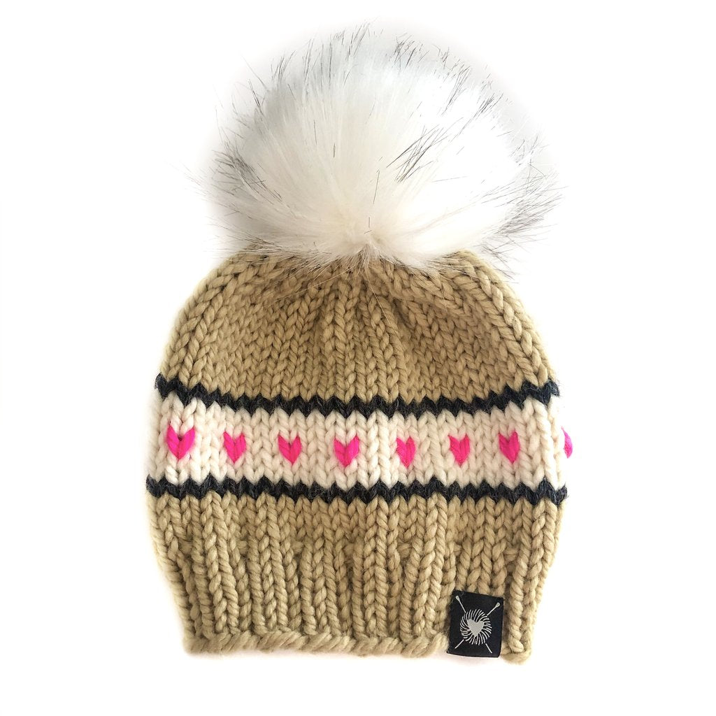 Nicki Chicki - Stripes + Tiny Hearts Faux Fur Beanie Hat (Tres Chic)