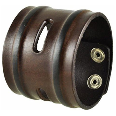Brown Wide Slit and Grooves Leather Bracelet 501B