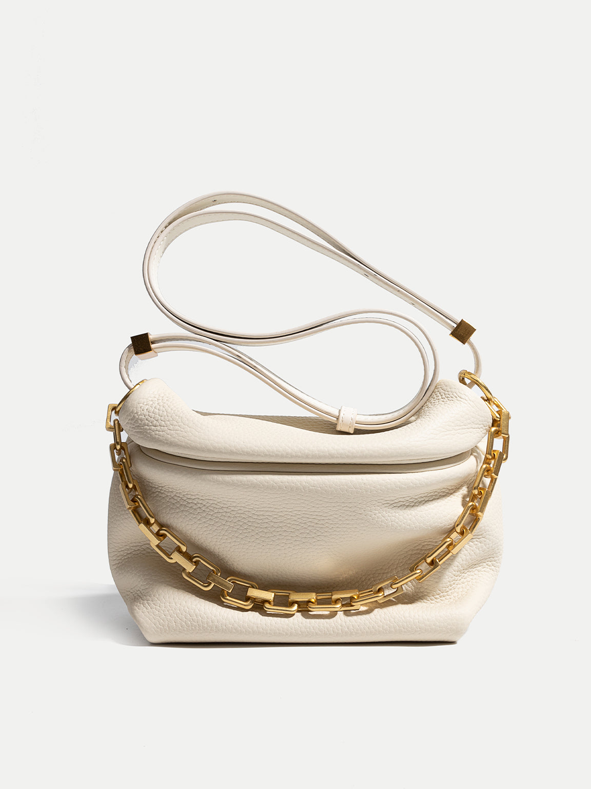 Women's Puffy Small Leather Shoulder Bag Cloud Bucket Pouch Gold Chain ...