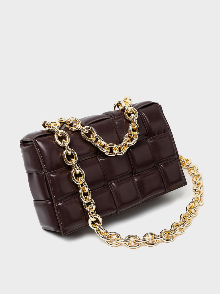 Women's Padded Bag Cassette Leather Shoulder Bag Gold Chain Woven ...