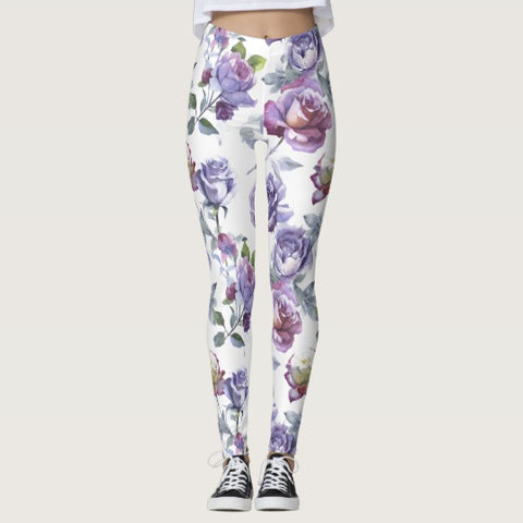 Handmade Floral Watercolor Leggings 