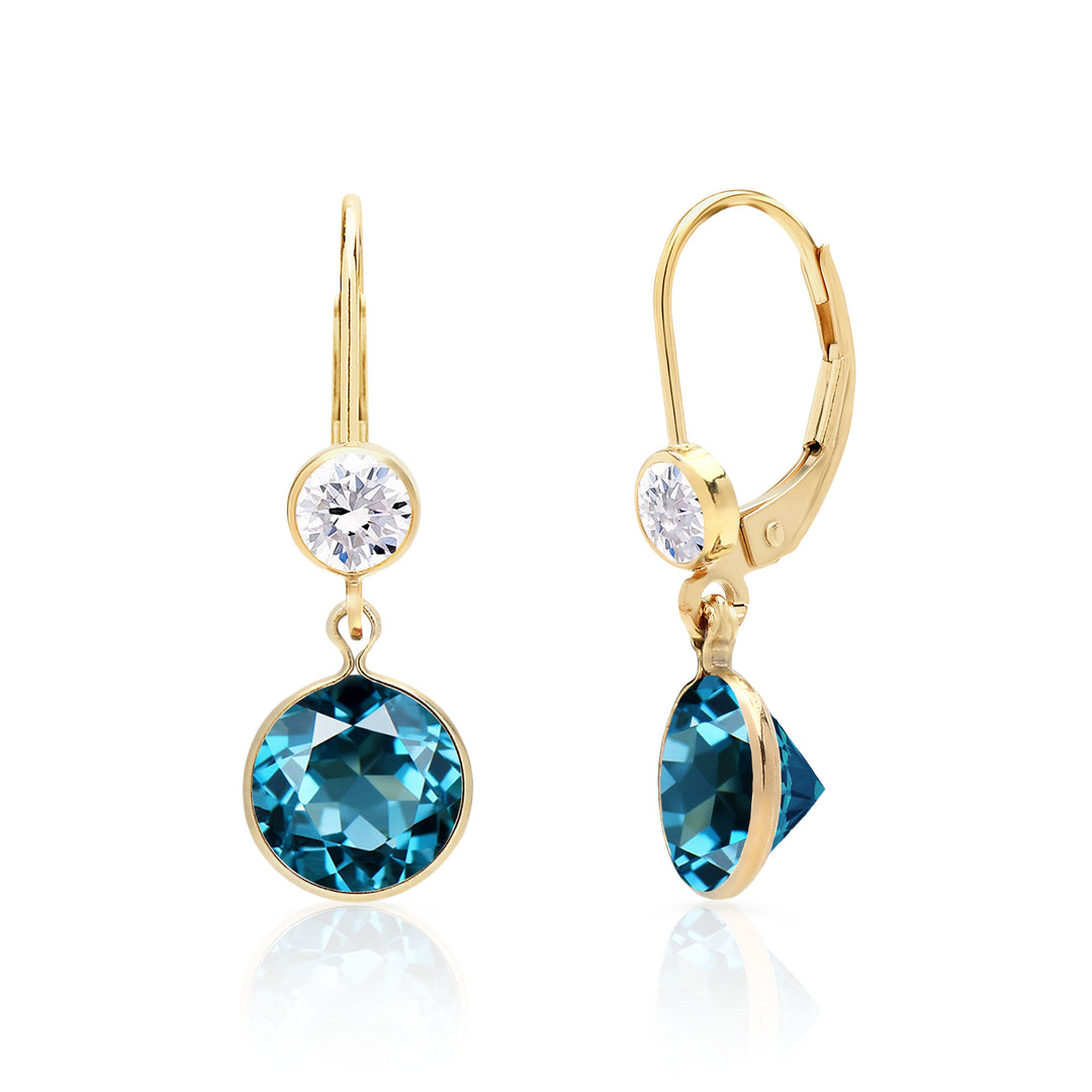 Swiss Blue Topaz Drop Earrings with Moissanite for Women, Simple Blue Topaz  Fish Hook Earrings in Gold (3.25 CT, AAA Quality), 14K White Gold