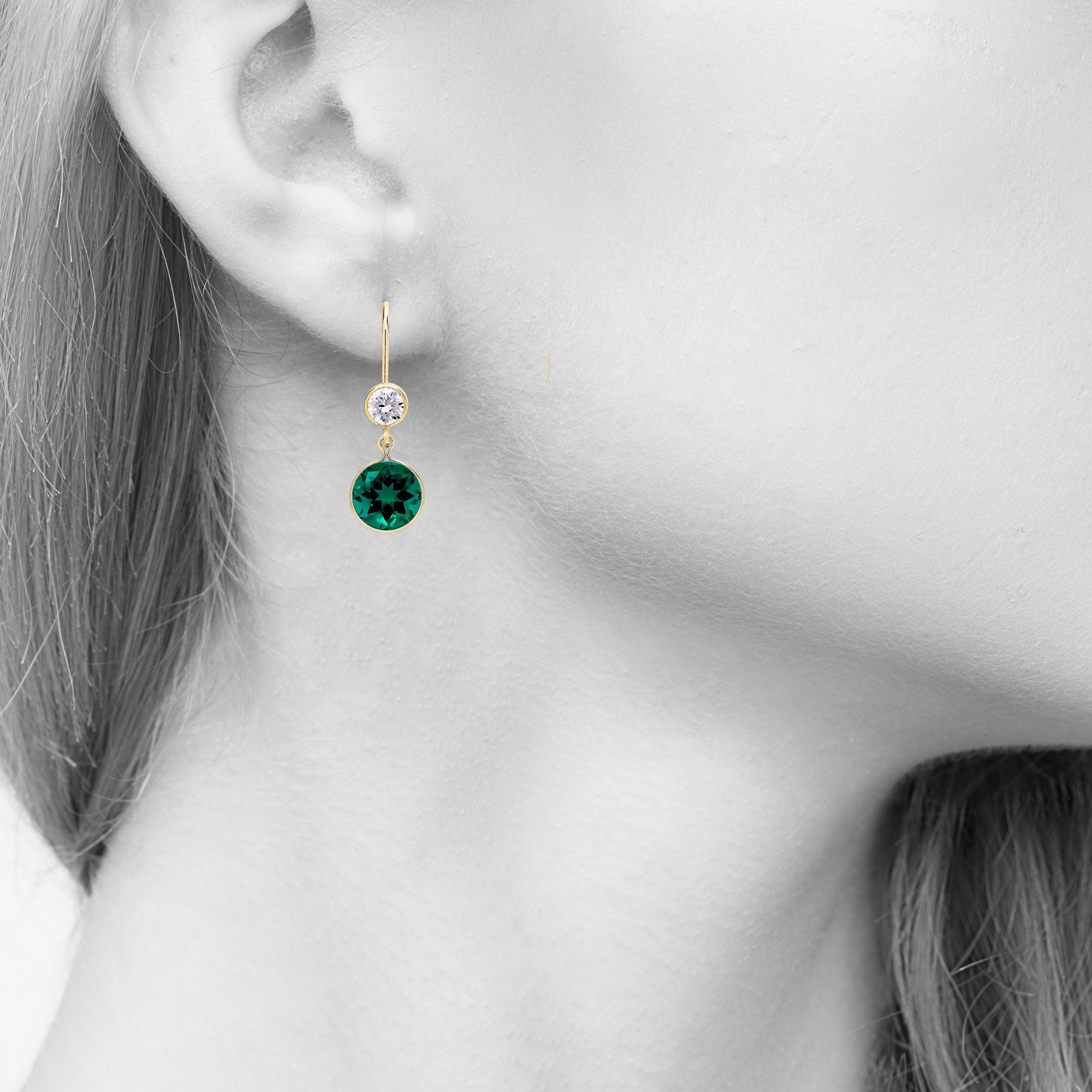 Lab Created Green Emerald Earrings in 14K Gold Filled, 8MM Round