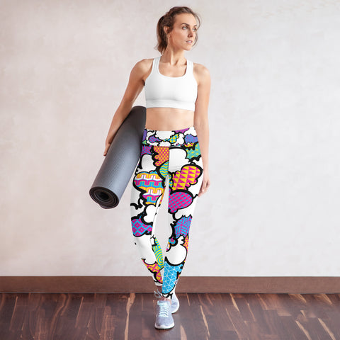 Women's CMYK Graffiti Clouds High Waist Yoga Pants Workout Leggings For Jiu Jitsu 001