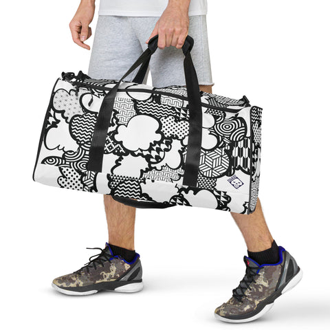 Black and White Graffiti Clouds Sports Duffle Bag - Perfect for Gym and Travel