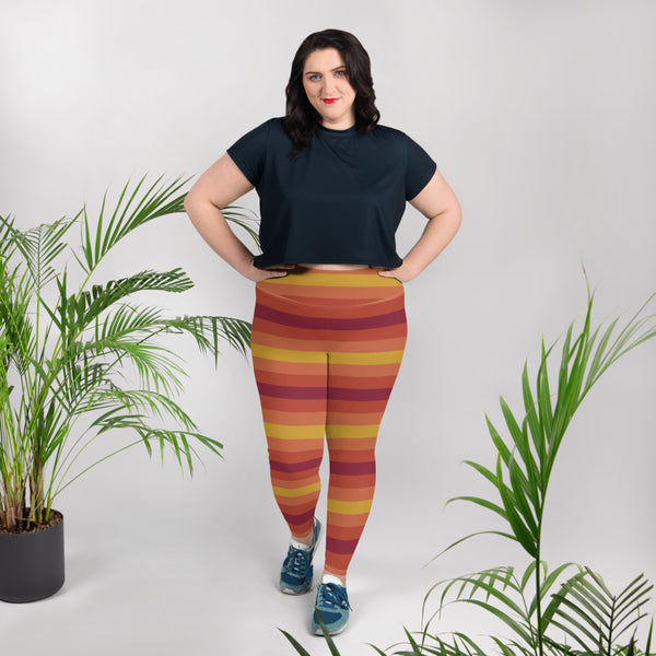 Women's High Waist Plus Size Striped Autumn Leggings Tights