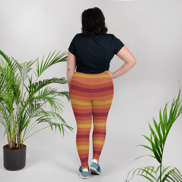 Women's High Waist Plus Size Striped Autumn Leggings Tights