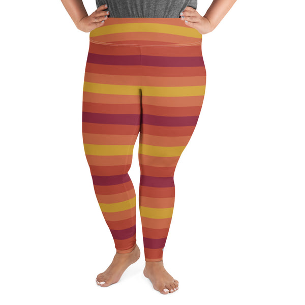 Women's High Waist Plus Size Striped Autumn Leggings Tights