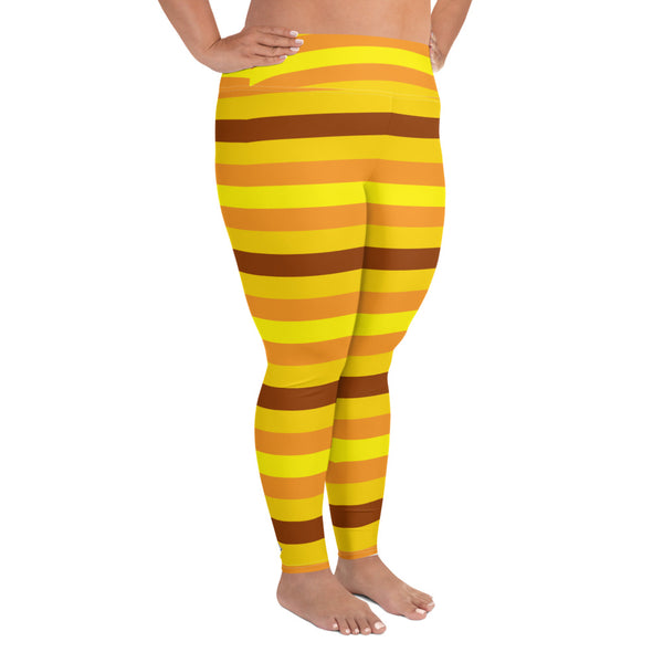 Women's High Waist Plus Size Striped Honey Comb Leggings Yoga Pants