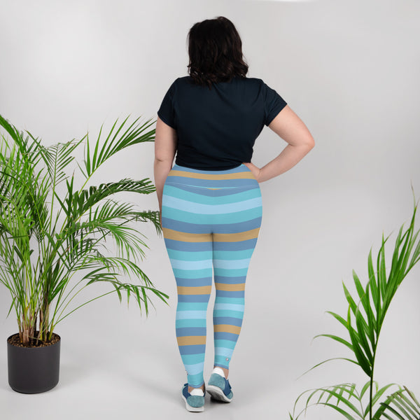 Women's High Waist Plus Size Striped Jersey Shore Leggings Yoga Pants