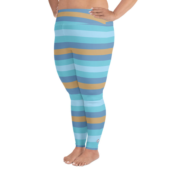 Women's High Waist Plus Size Striped Jersey Shore Leggings Yoga Pants