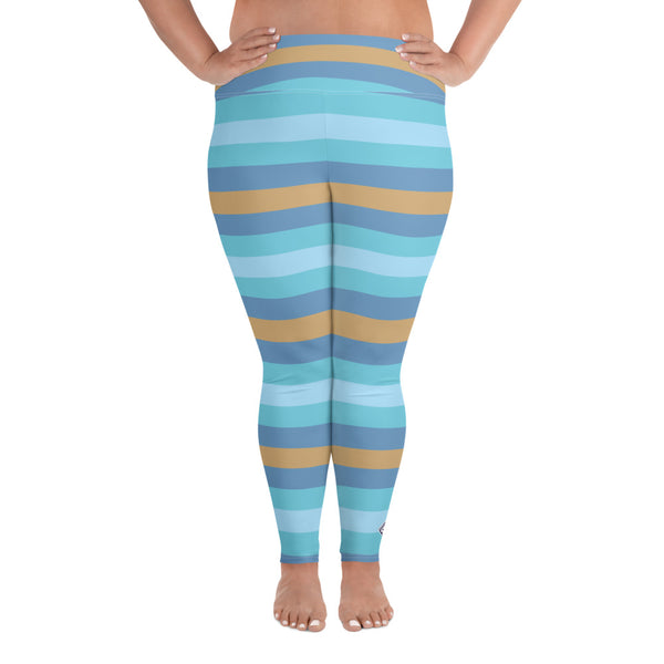 Women's High Waist Plus Size Striped Jersey Shore Leggings Yoga Pants