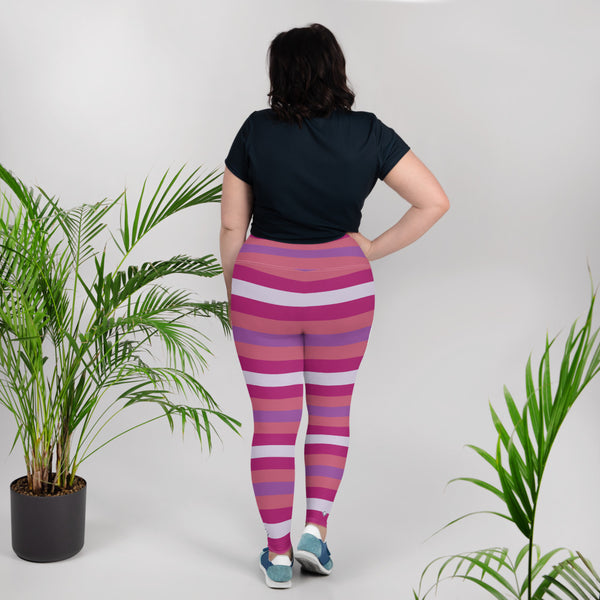 Women's High Waist Plus Size Striped Mulberry Leggings Yoga Pants