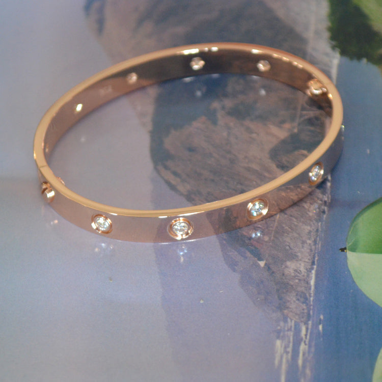 Cartier Love Bracelet Rose Gold With 10 Diamonds Size 17 Bendannie