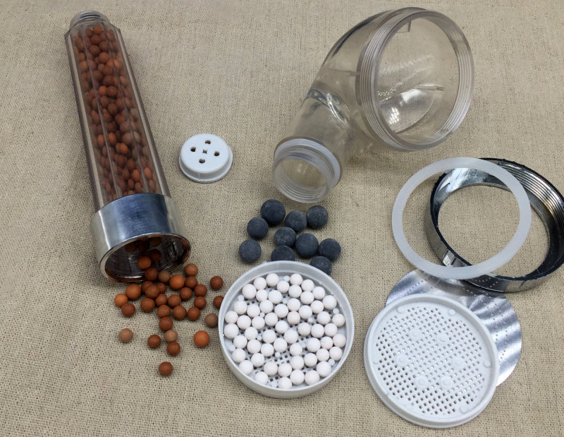 disassembled ionic shower head filter