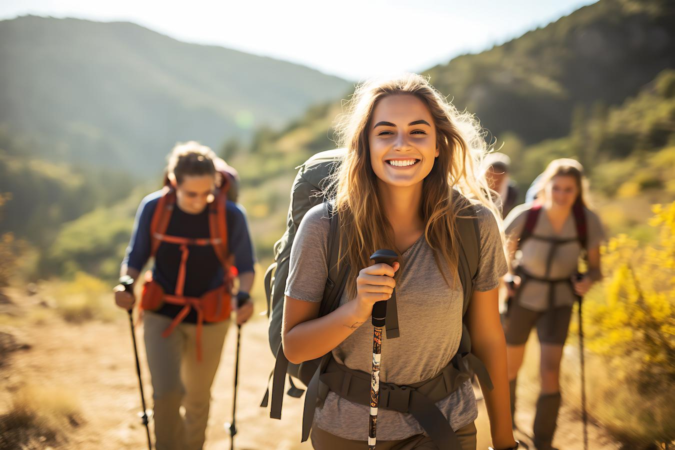 a woman and friends hiking outdoors natural resources not just our relationship environmental wellbeing conserve energy natural resources conserve energy