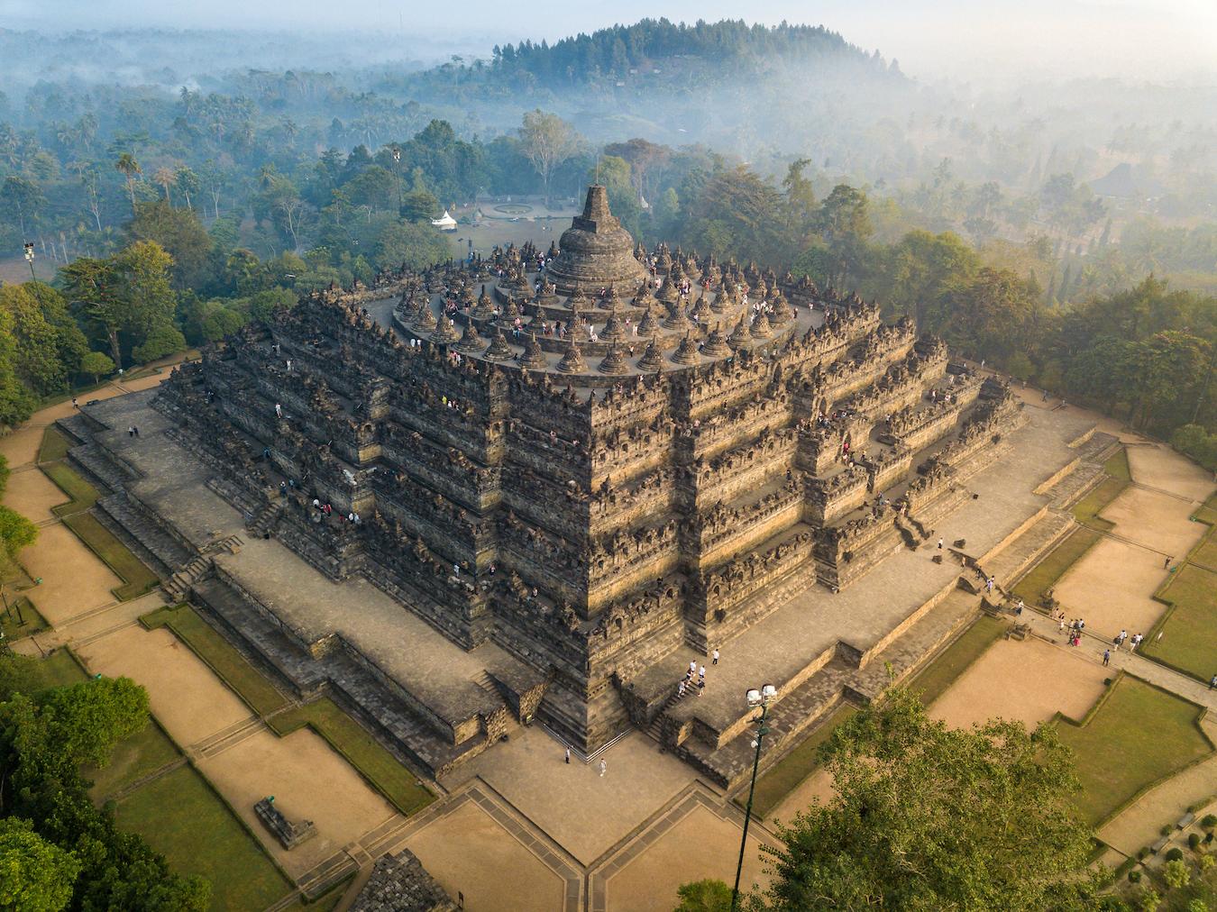 an aerial view of a large temple local people capital city marine resources country's population central jakarta lesser sunda islands southeast asia coral reefs komodo national park indonesia famous things indonesia famous coastal plains central java indonesia is famous indonesian culture