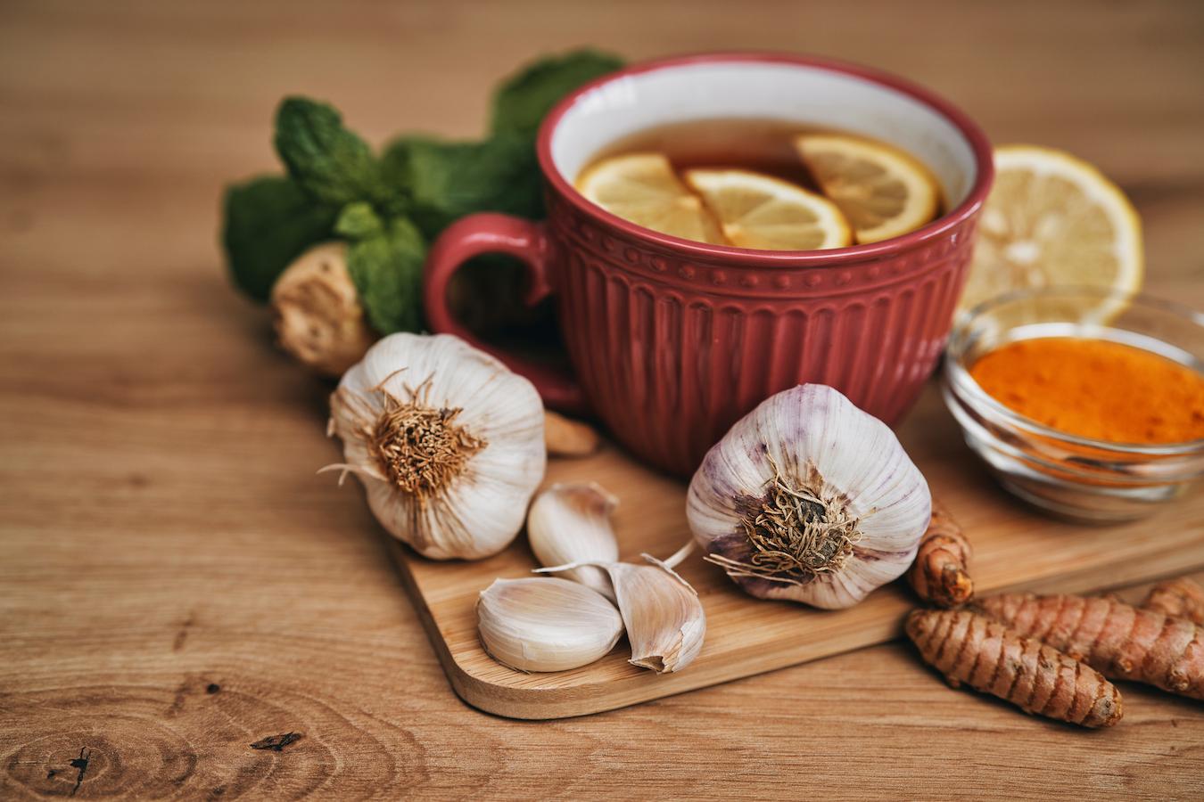 garlic lemon tea nervous systems raspberry leaf general health herb spices root immune vitamins page blend drink immune