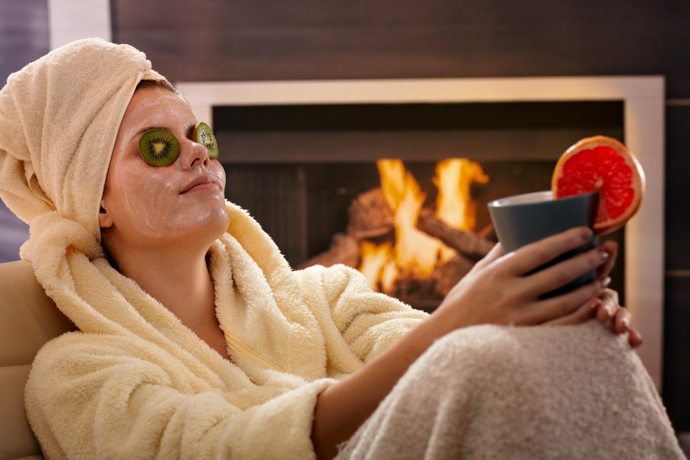 girl wearing a face mask by the fire broad spectrum spf skincare swaps at least spf
