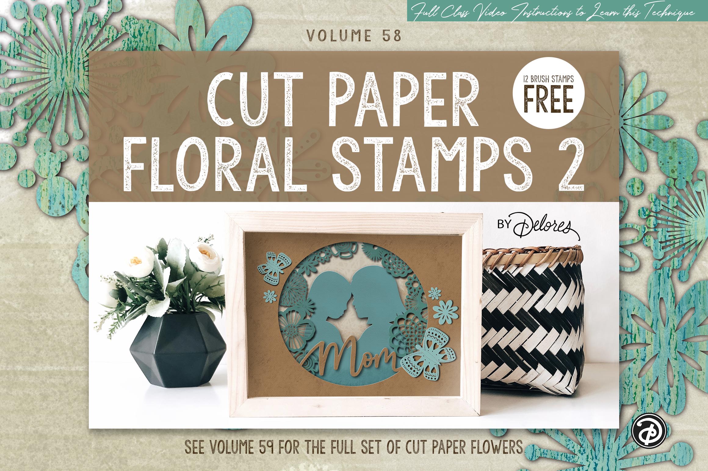 Volume 58 Cut Paper Floral Silhouette 12 Brush Sampler Set for Procreate