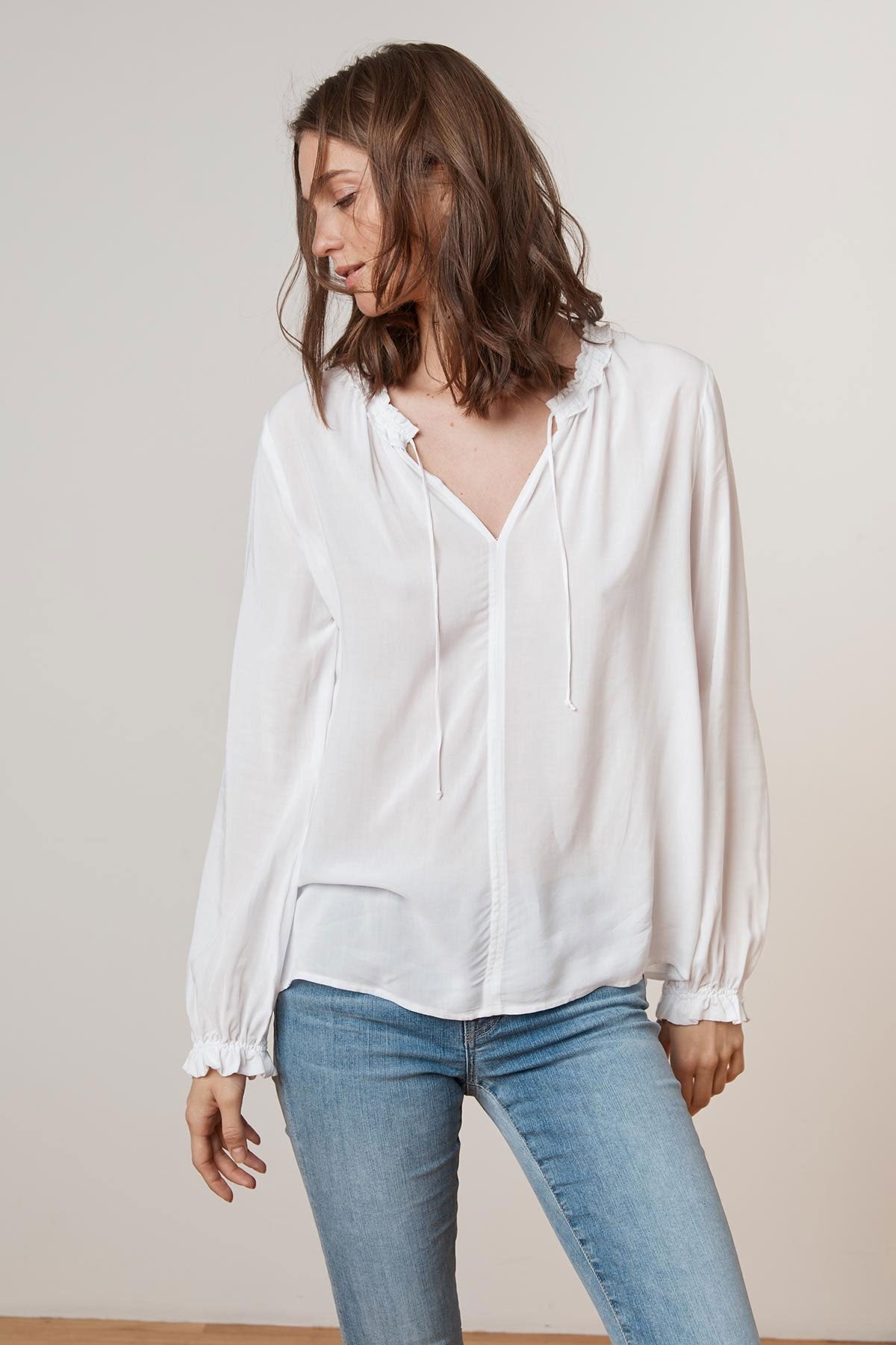 Velvet, Samantha Rayon Challis Peasant Top - White – Backroom Bargains