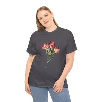 Watercolor Red Rose - Botanical Unisex Heavy Cotton T-Shirt For Flower Lover