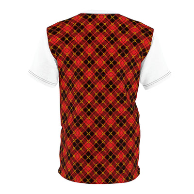 Red Black Tartan Plaid Pattern Design Unisex Cut & Sew White Sleeve T-Shirt