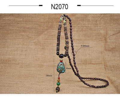 Handmade Nepal Wooden Beads Necklace & Pendant- Ethnic Long  Wooden Statement Necklace For Men & Women