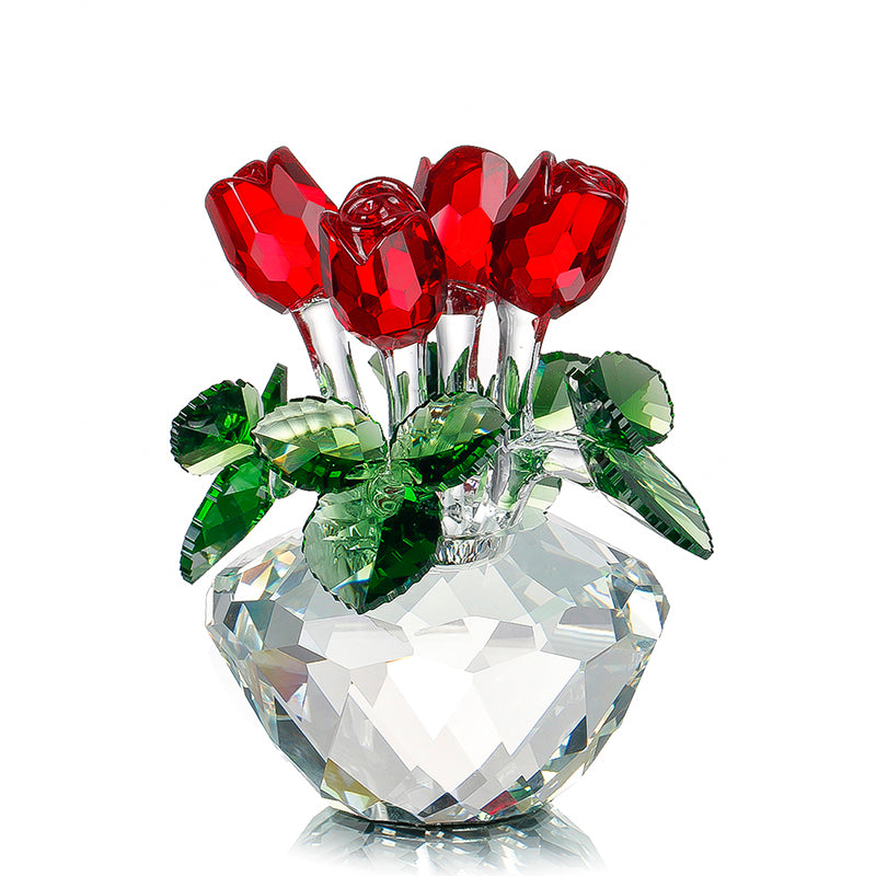 Cute Red Rose Spring Bouquet Crystal Flowers With Gift Boxed All